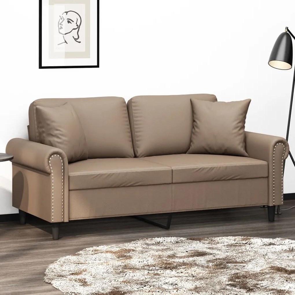 3153178 vidaXL Sofá 2 lug. c/ almofadas/almofadões couro artif. cor cappuccino