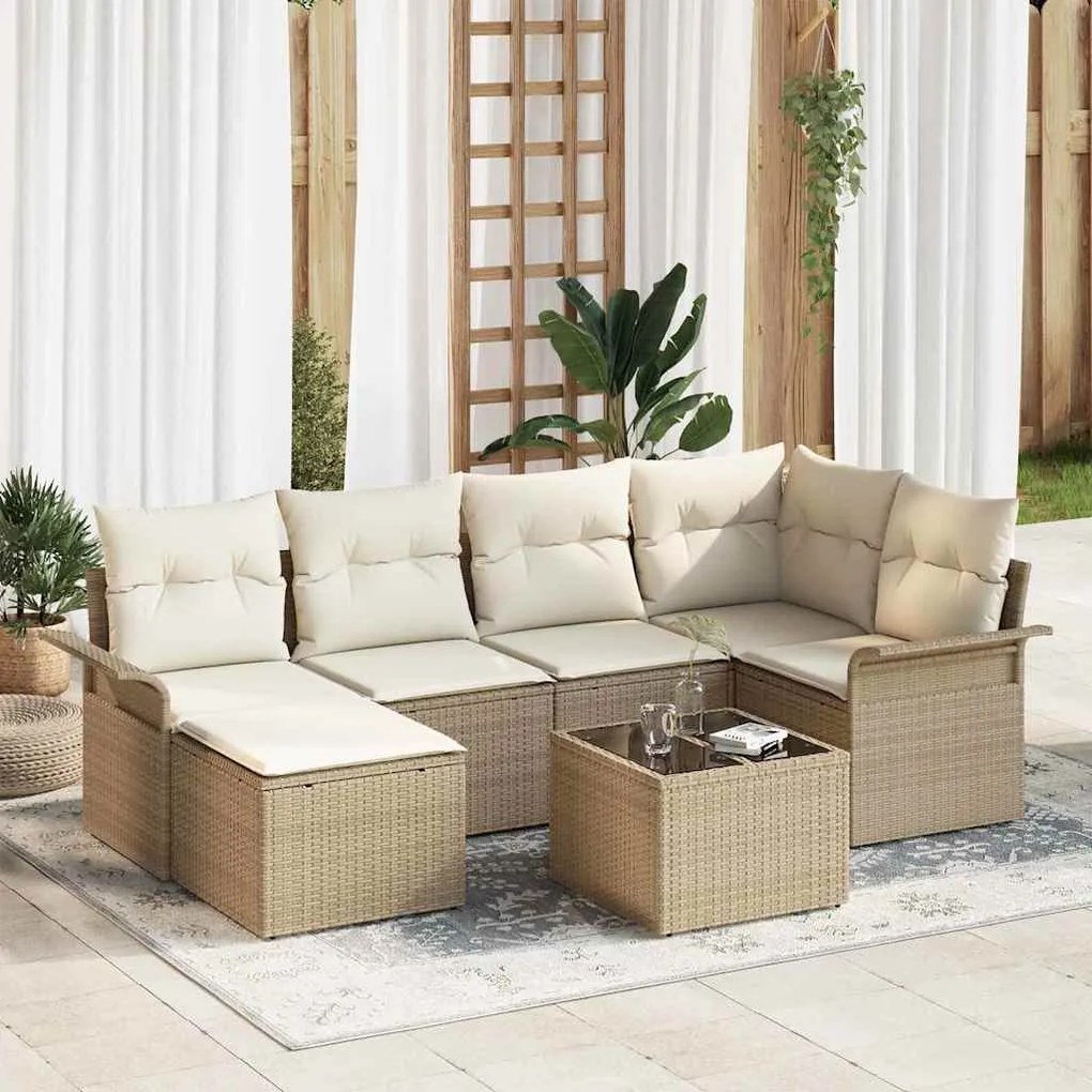 vidaXL Conjunto de Sofá de Jardim 7 Peças com Almofadas em Ratan Sintético Marrom