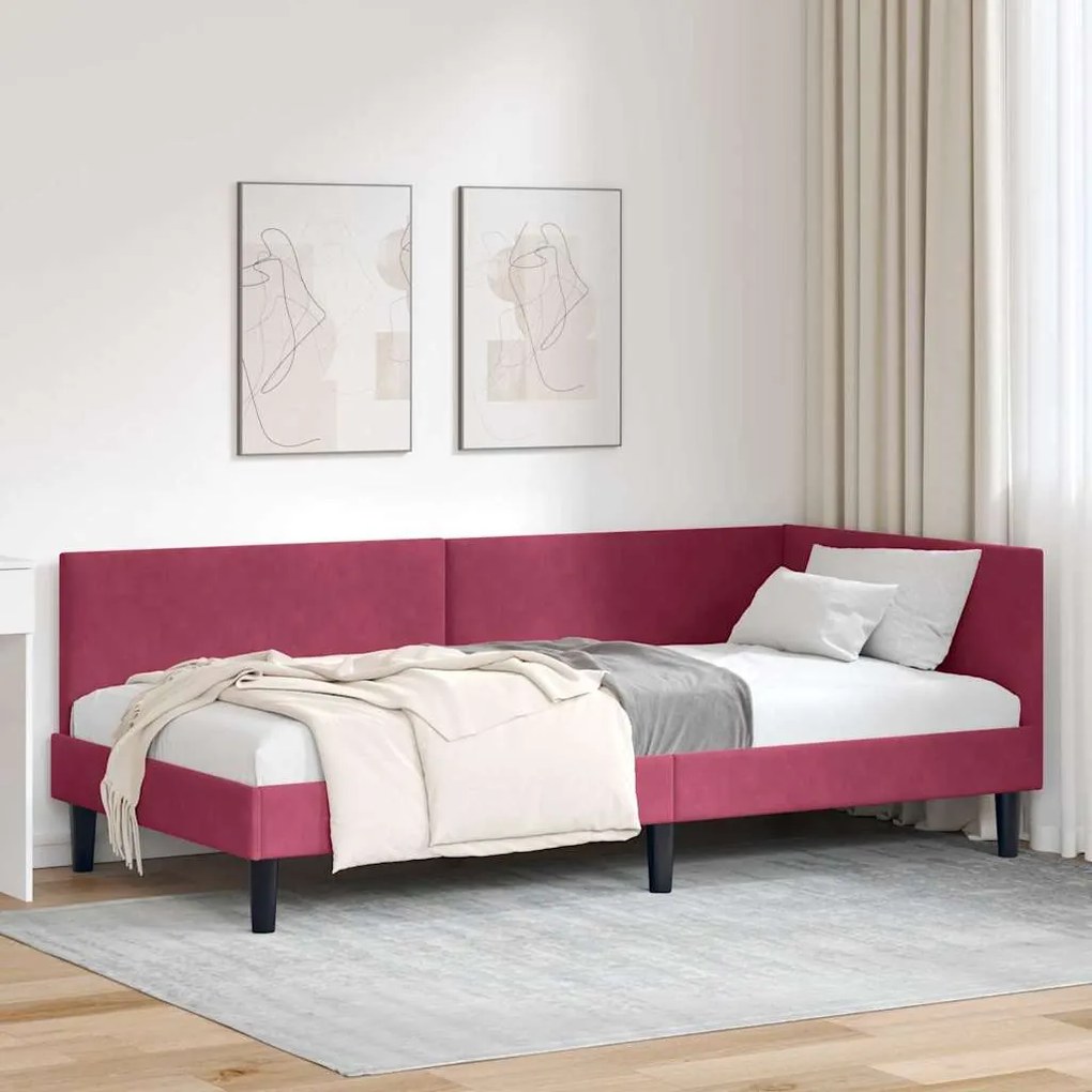 vidaXL Estrutura de Cama de Canto Vinho Vermelho 100 cm x 200 cm