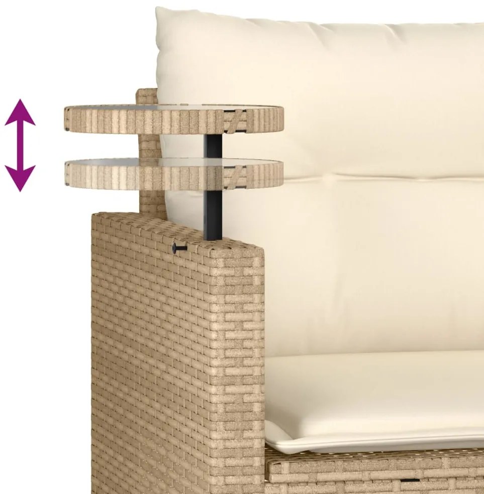 3 pcs conjunto de sofás p/ jardim com almofadões vime PE bege