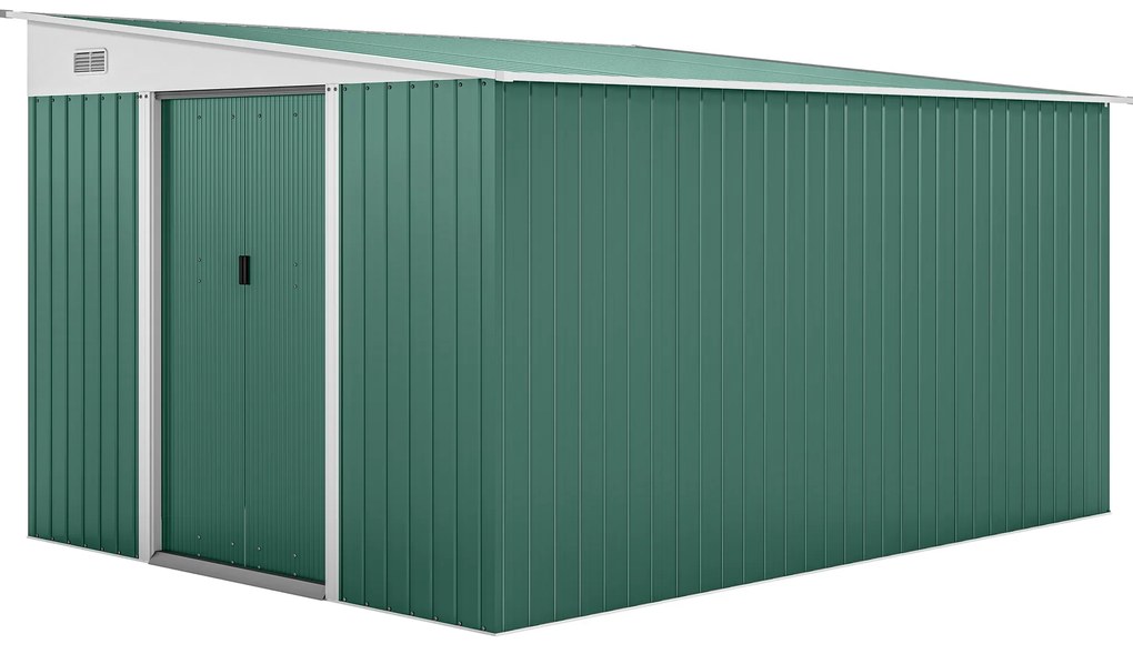 Outsunny Abrigo de Jardim 8,9 m² 280x345x201 cm Abrigo de Exterior de Aço para Armazenamento com Portas e 2 Janelas Verde | Aosom Portugal