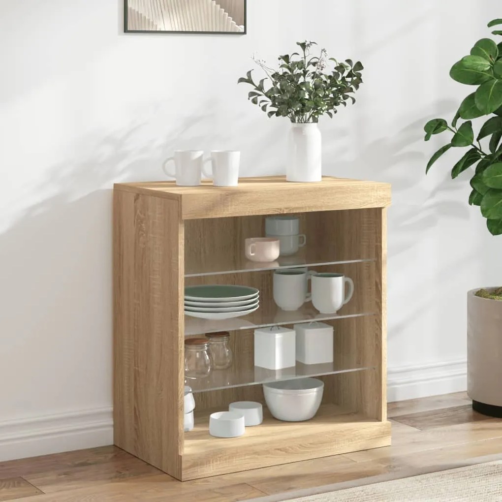 vidaXL Aparador com luzes LED 60,5x37x67 cm carvalho sonoma
