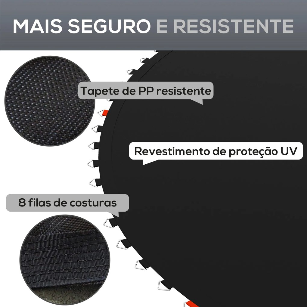 Tapete de Substituição para Trampolim Redondo Ø202 cm Tapete para Trampolim de 8 Pés Anti-UV Preto