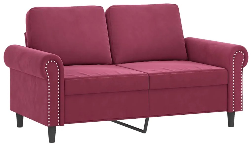 4 pcs conjunto de sofás com almofadas veludo vermelho-tinto