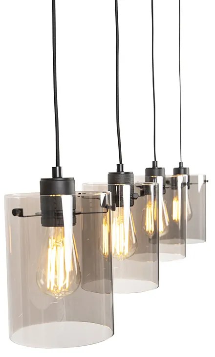 Candeeiro de suspensão design preto com vidro fumê 4 luzes - Dome Design
