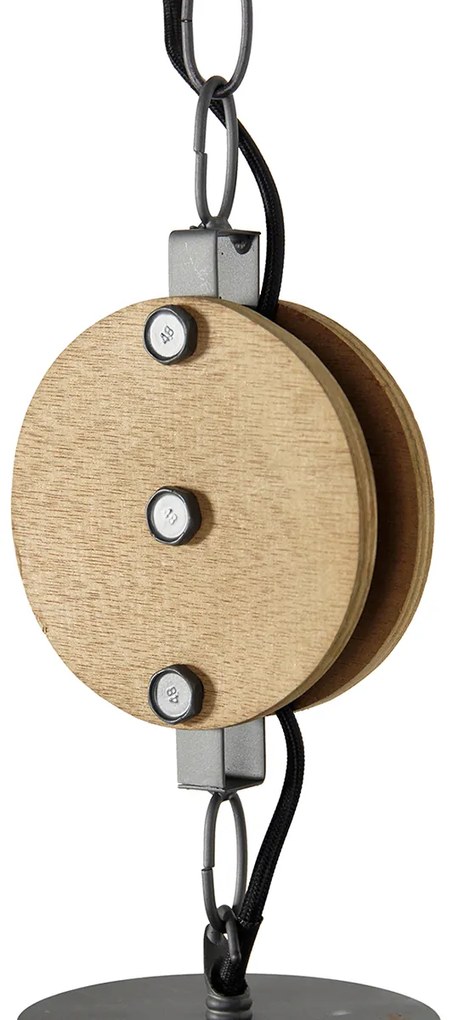Candeeiro de suspensão industrial cinzento escuro com madeira 34 cm - Arthur