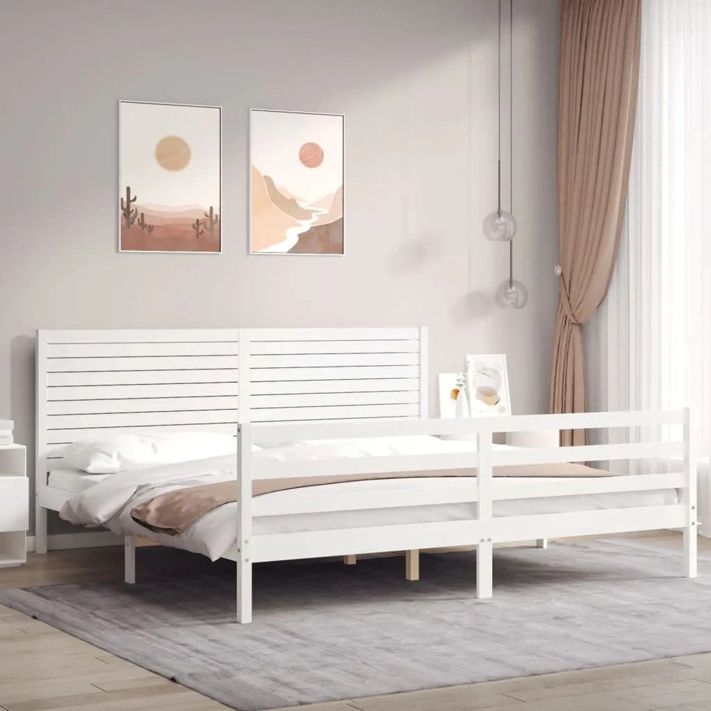 vidaXL Estrutura cama Super King Size c/ cabeceira madeira branco