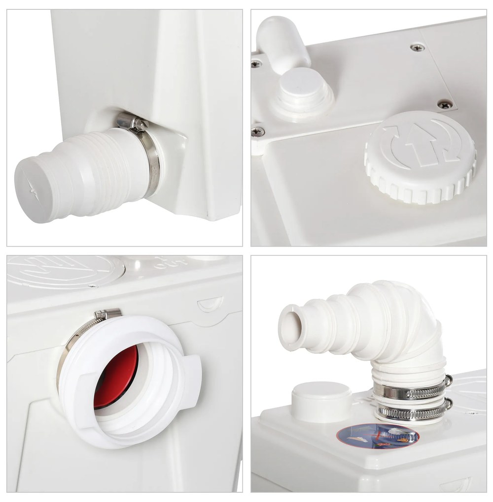 HOMCOM Bomba Trituradora Sanitário de Água Residual com 500 W e 4 Entradas para Casa de Banho Cozinha 40x17,5x28 cm Branco