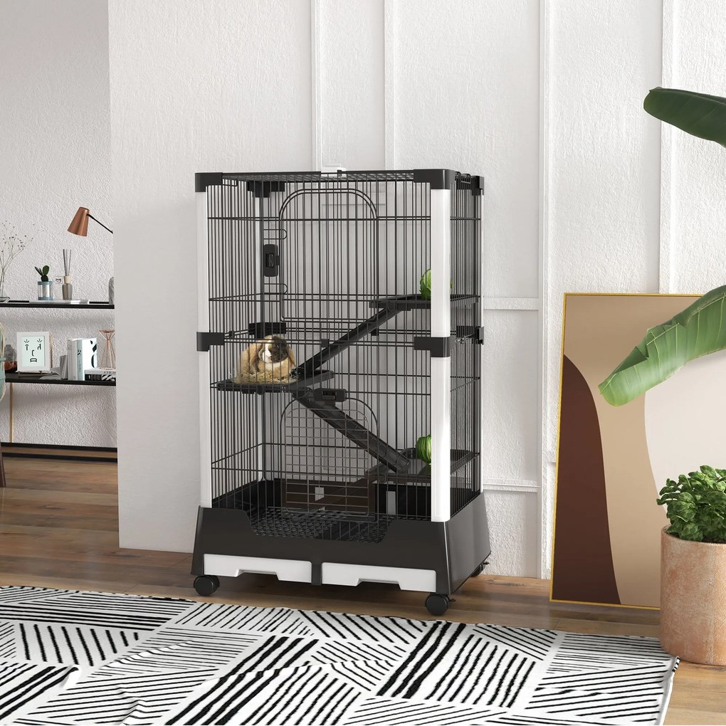 PawHut Gaiola para Animais Pequenos com Rodas 114x75x50 cm Gaiola para