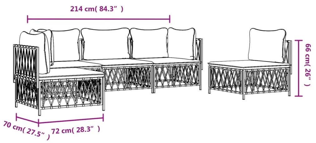 5 pcs conjunto lounge de jardim com almofadões aço branco
