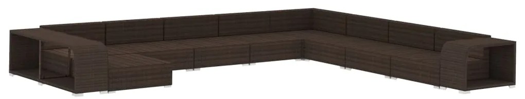 11 pcs conjunto lounge jardim c/ almofadões vime PE castanho