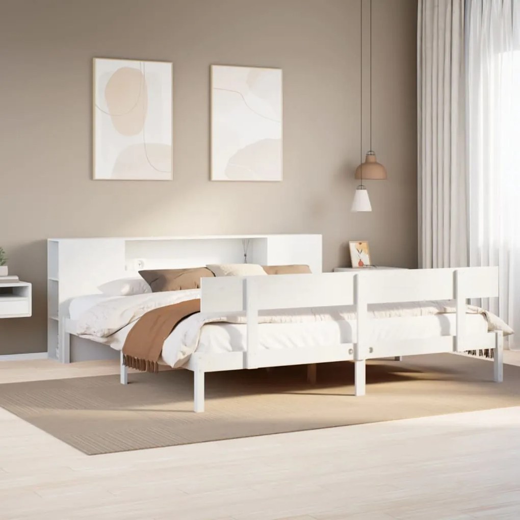 Cama com estante sem colchão 180x200 cm pinho maciço branco