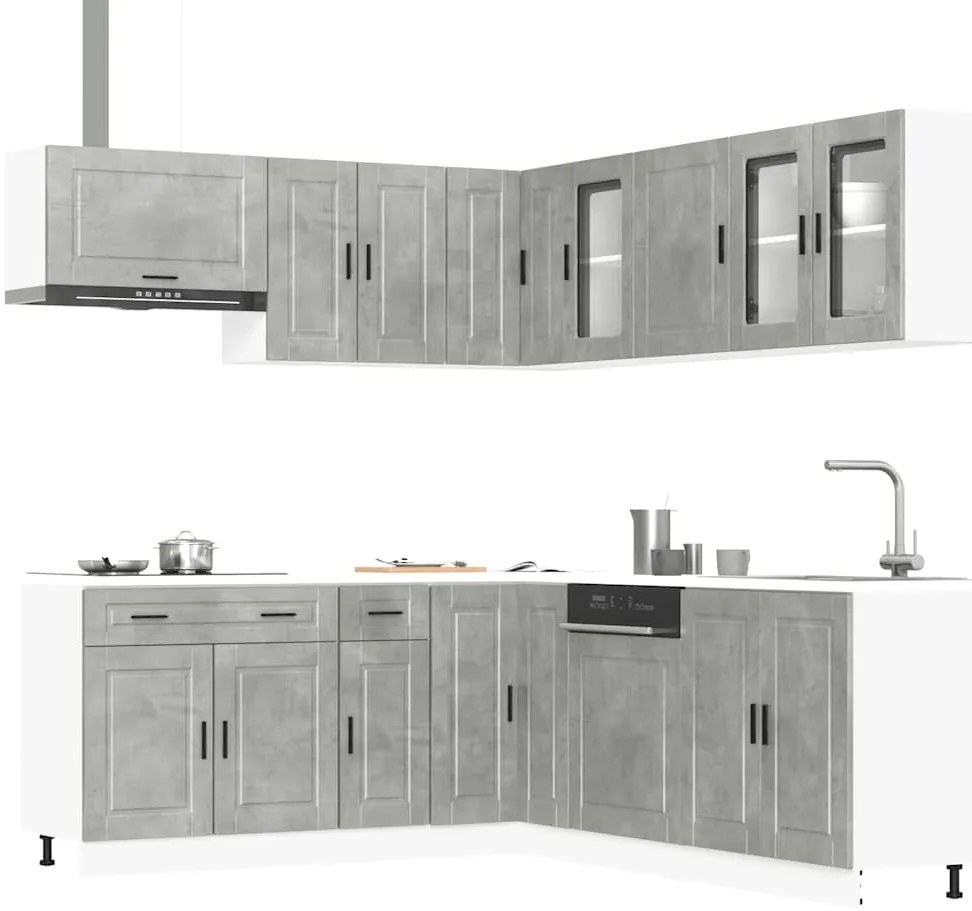 vidaXL 11 peças armário de cozinha conjunto Porto cinzento cimento