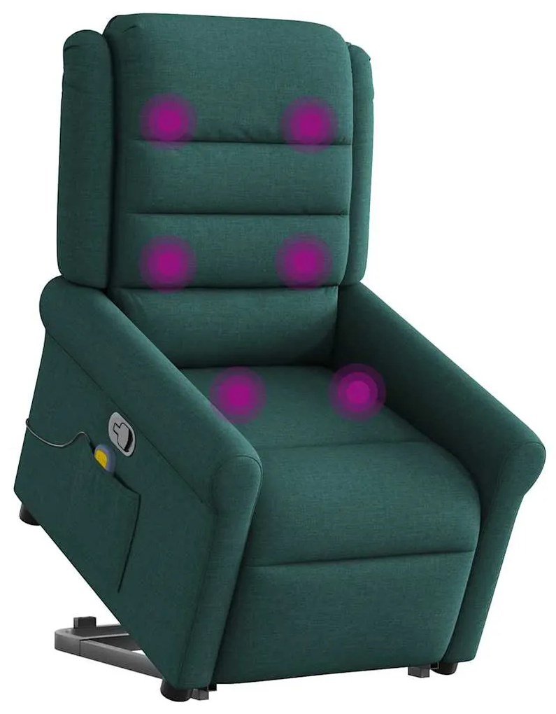 Poltrona reclinável elevatória de massagens tecido verde-escuro