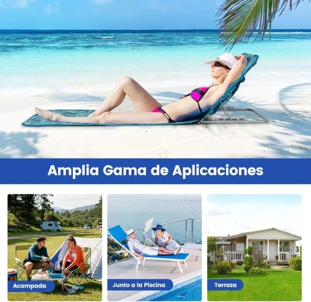 Conjunto de 2 espreguiçadeiras de praia dobráveis Tapetes de praia com mesa portáteis para a praia, jardim, campismo Verde
