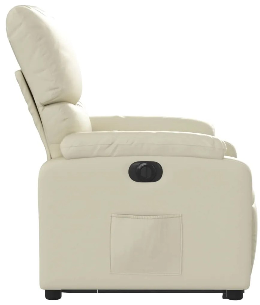 Poltrona reclinável elevatória elétrica couro artificial creme