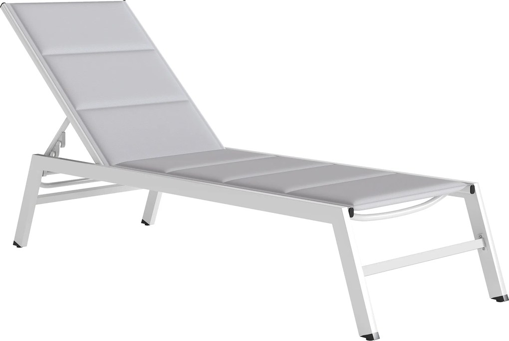 Outsunny Espreguiçadeira Acolchoada, Encosto 6 Posições, Estrutura em Alumínio, Capacidade 120 Kg, Cinza Claro | Aosom Portugal