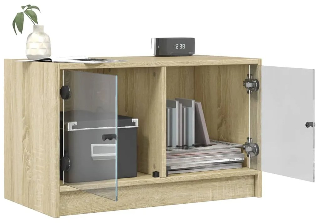 Móvel de TV c/ portas de vidro 68x37x42 cm carvalho sonoma