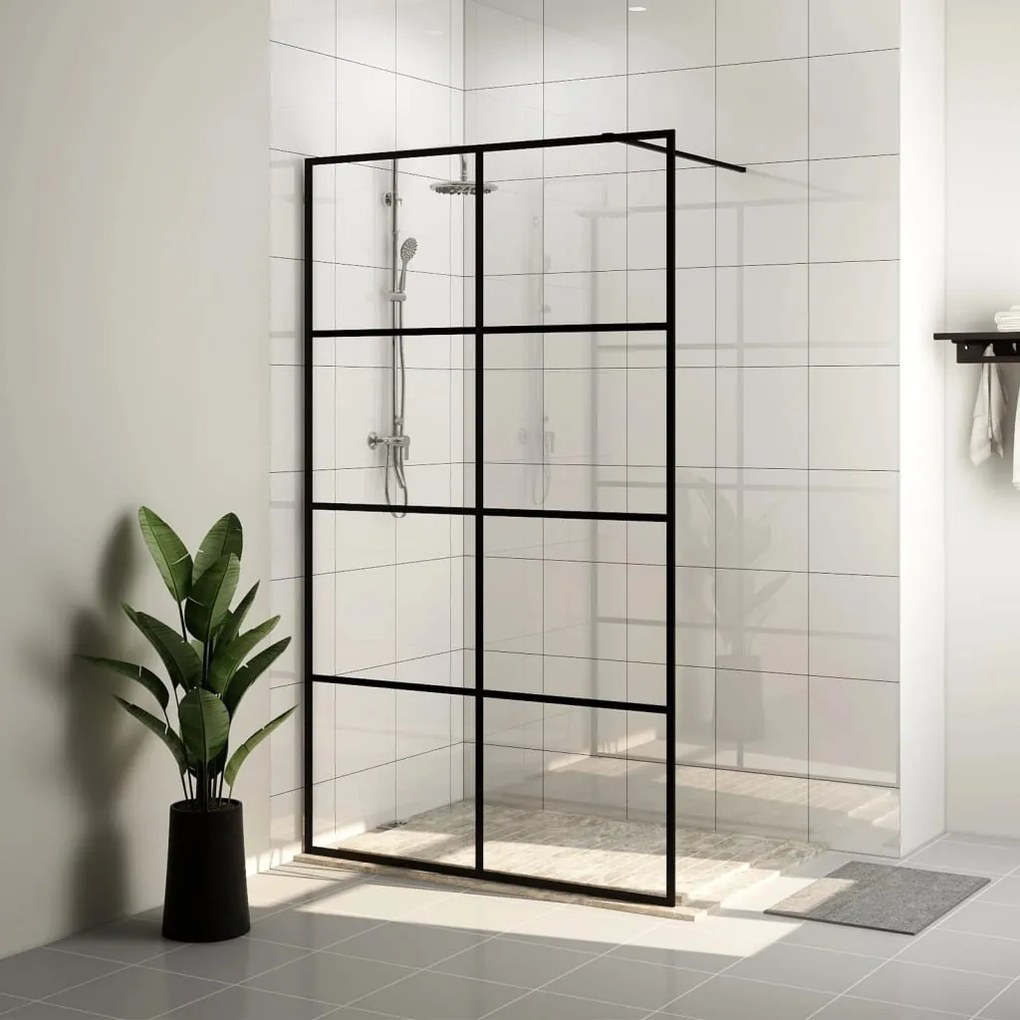 151034 vidaXL Divisória de chuveiro c/ vidro transparente ESG 90x195 cm preto