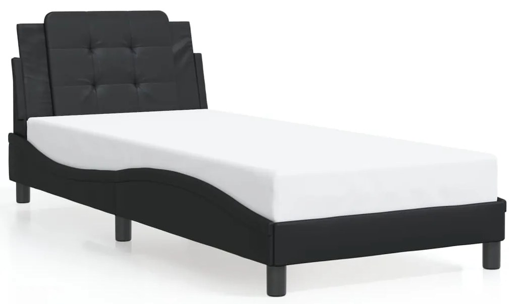 Estrutura de cama c/ luzes LED 90x190 cm couro artificial preto