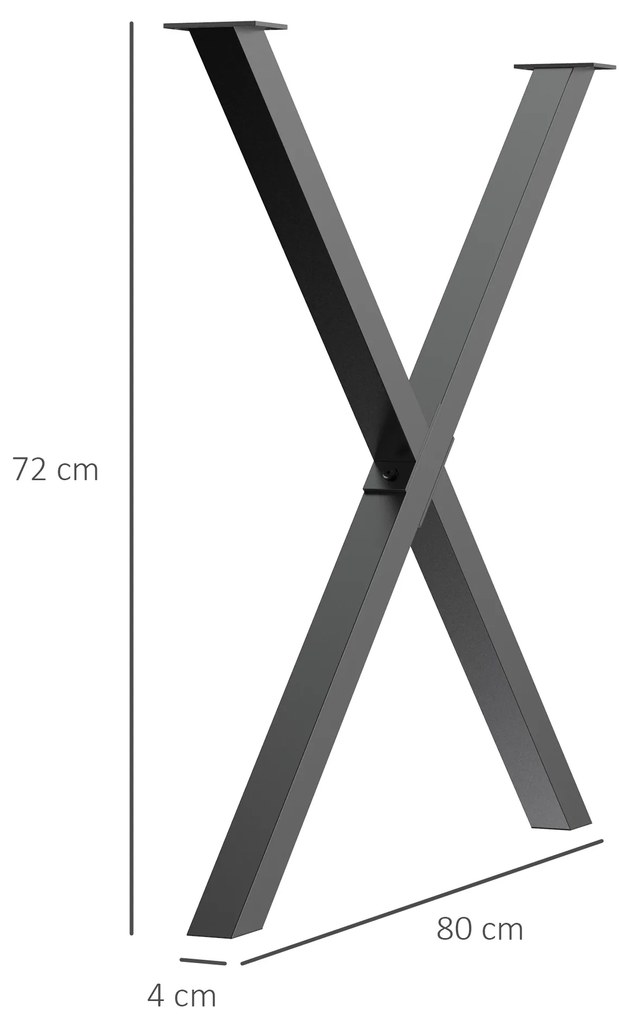 Conjunto de 2 Pés para Mesa Estilo Industrial 80x72cm em Forma de X Pés para Móveis de Aço com Protetores e Parafusos de Montagem Incluídos Preto