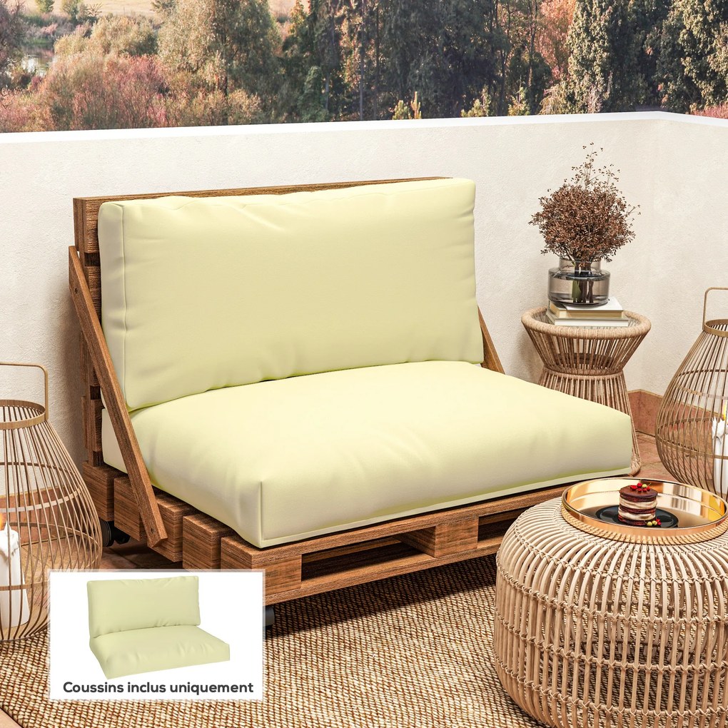 Almofadas para paletes (NÂO INCLUIDAS) de exterior, 2 lugares, almofadas de assento para paletes Euro, laváveis, 120 x 80 cm e 120 x 45 cm, bege