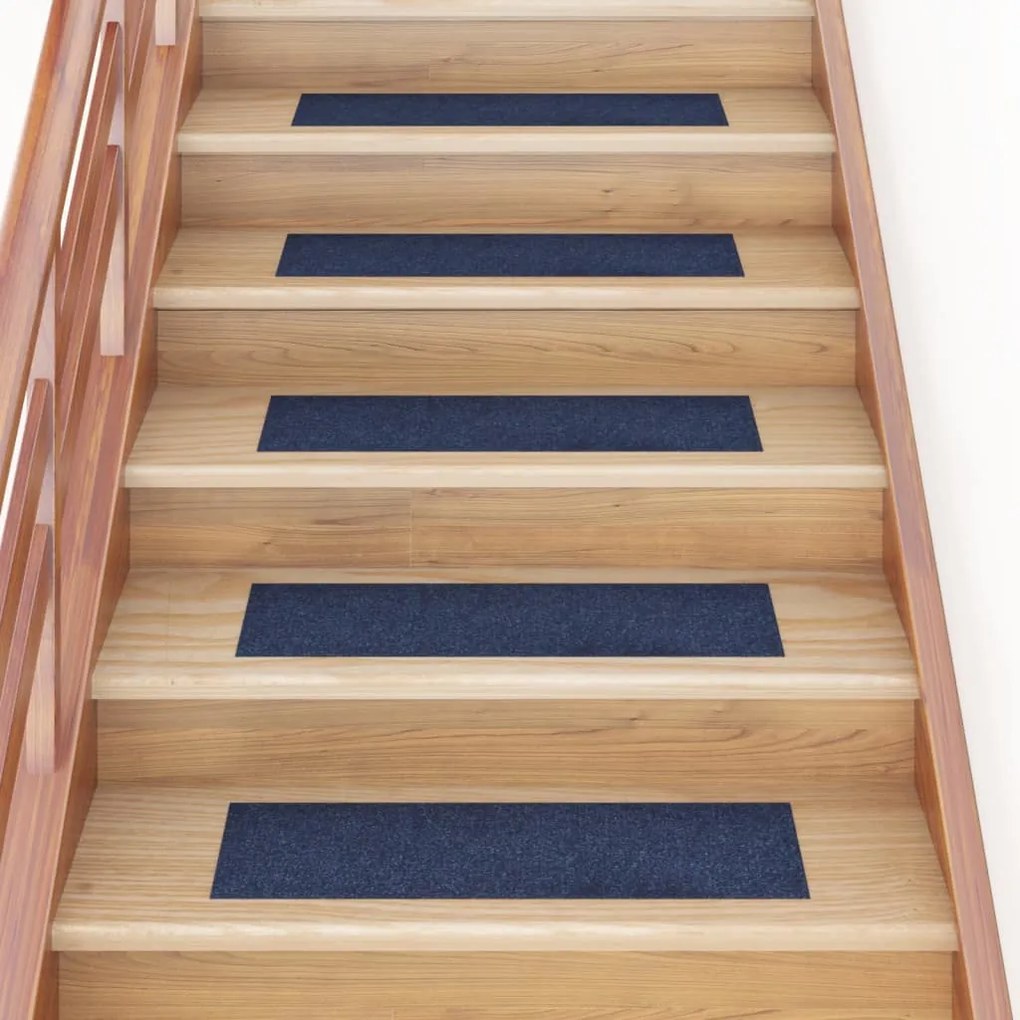 vidaXL Tapetes de escada adesivos retangulares 15 pcs 76x20 cm azul