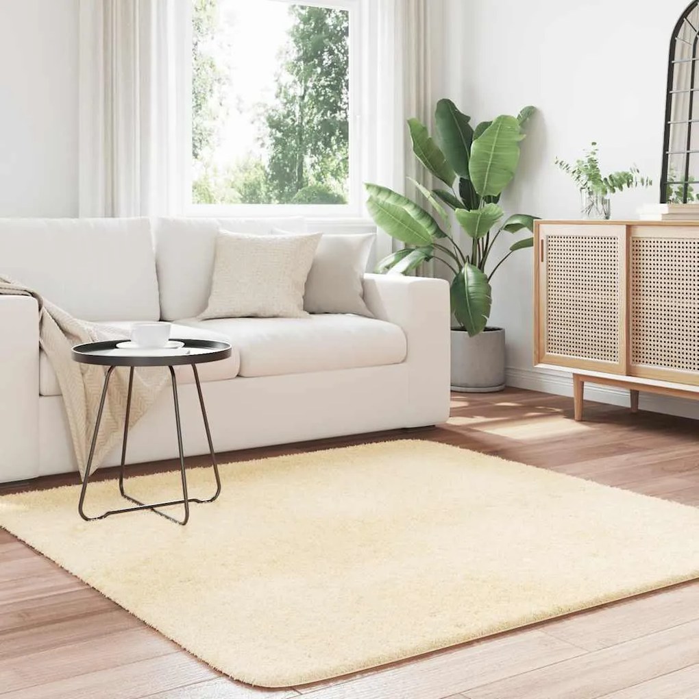 Tapete shaggy de pelo alto NAVARRA 160x160 cm poliéster creme