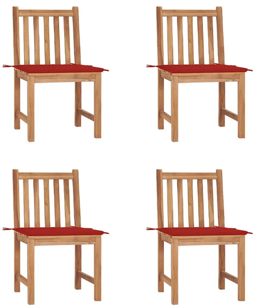 vidaXL Cadeiras de jardim c/ almofadões 4 pcs madeira de teca maciça