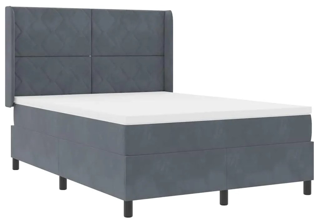 Cama Box Spring com Colchão Cinza Escuro 140x190 cm Veludo