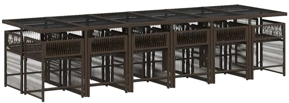13 pcs conjunto jantar p/ jardim c/ almofadões vime PE castanho