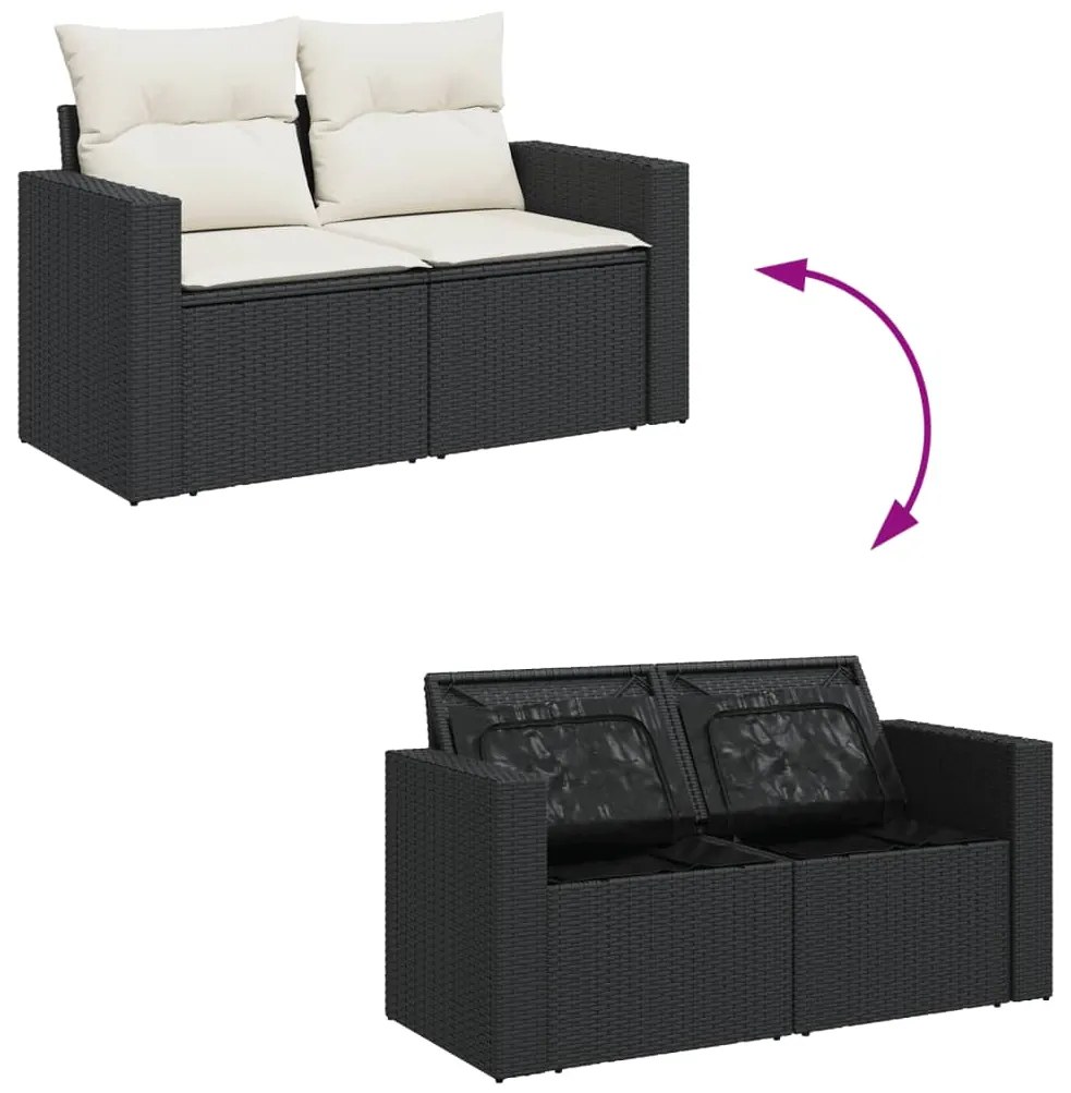 13 pcs conjunto de sofás de jardim com almofadões vime PE preto
