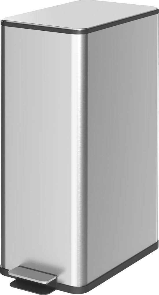 Caixote do lixo de cozinha de 20 L, 21,5 x 37,2  x 57  cm em aço inoxidável com tampa de fecho suave, compacto e com balde interior amovível prateado