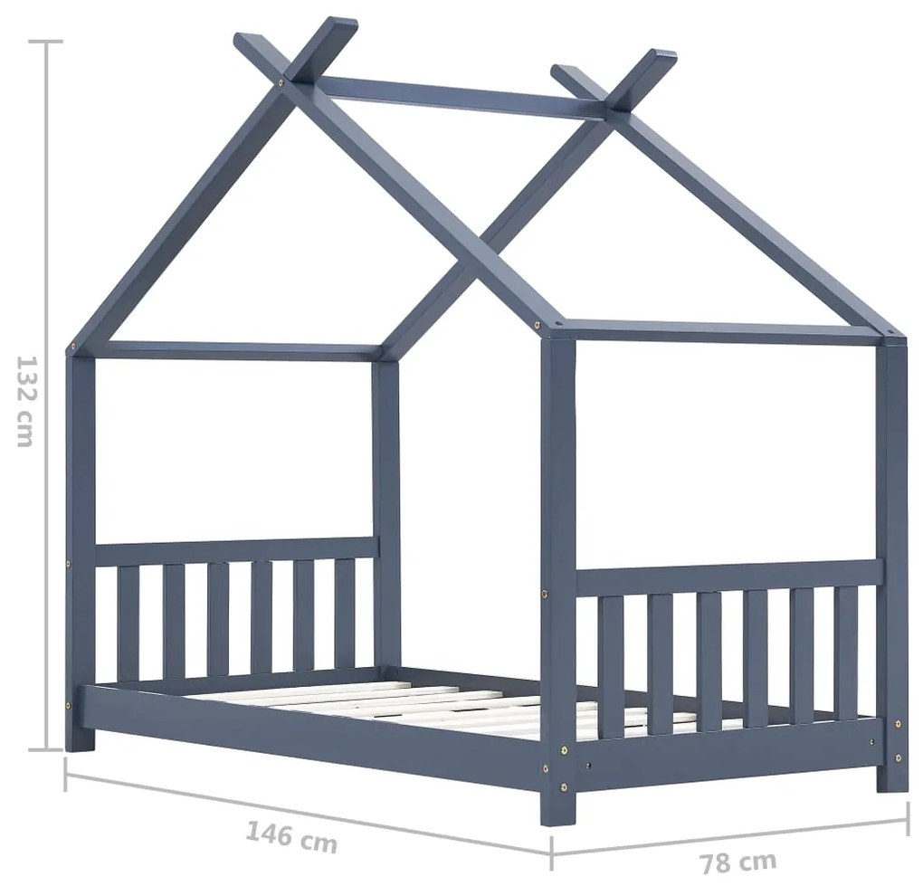 Estrutura de cama para crianças 70x140 cm pinho maciço cinzento