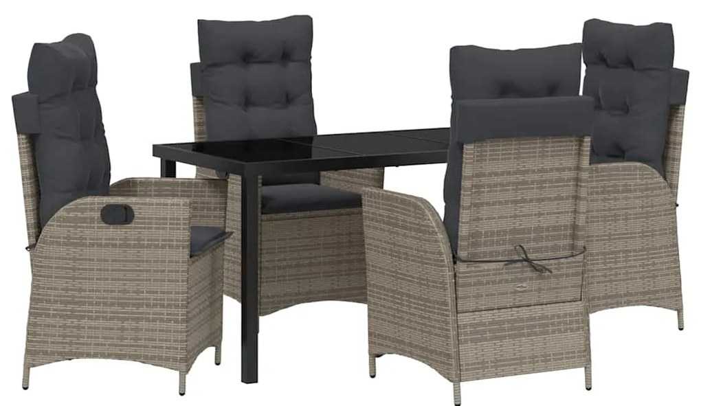 Conjunto de Jantar de Jardim com 5 Peças e Almofadas Cinza em Rattan P