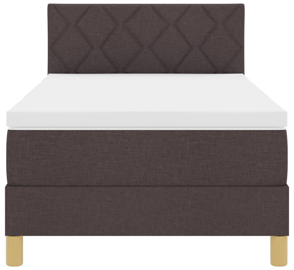Cama Box com Colchão & LED Castanho Escuro 90x200 cm Tecido