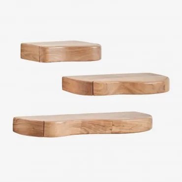 Conjunto De 3 Prateleiras De Parede Com Arrumação Em Madeira De Acácia Nireimi Castanho Acácia - Sklum