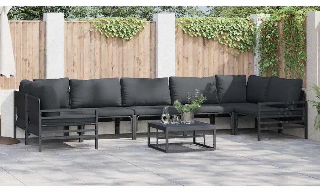 Conjunto de Sofá de Jardim 7 pcs Cinzento-escuro Aço