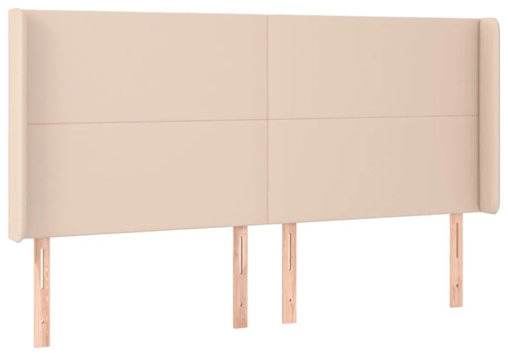 Cama box spring c/colchão/LED 160x200cm couro artif. cappuccino