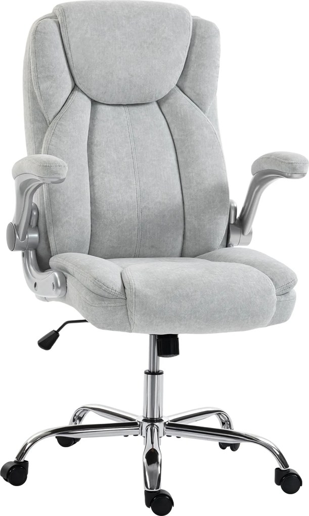 Cadeira de Escritório Apoios de Braços Rebatíveis Altura Ajustável Função Basculante e Estofada em Veludo 68x69x118 cm Creme
