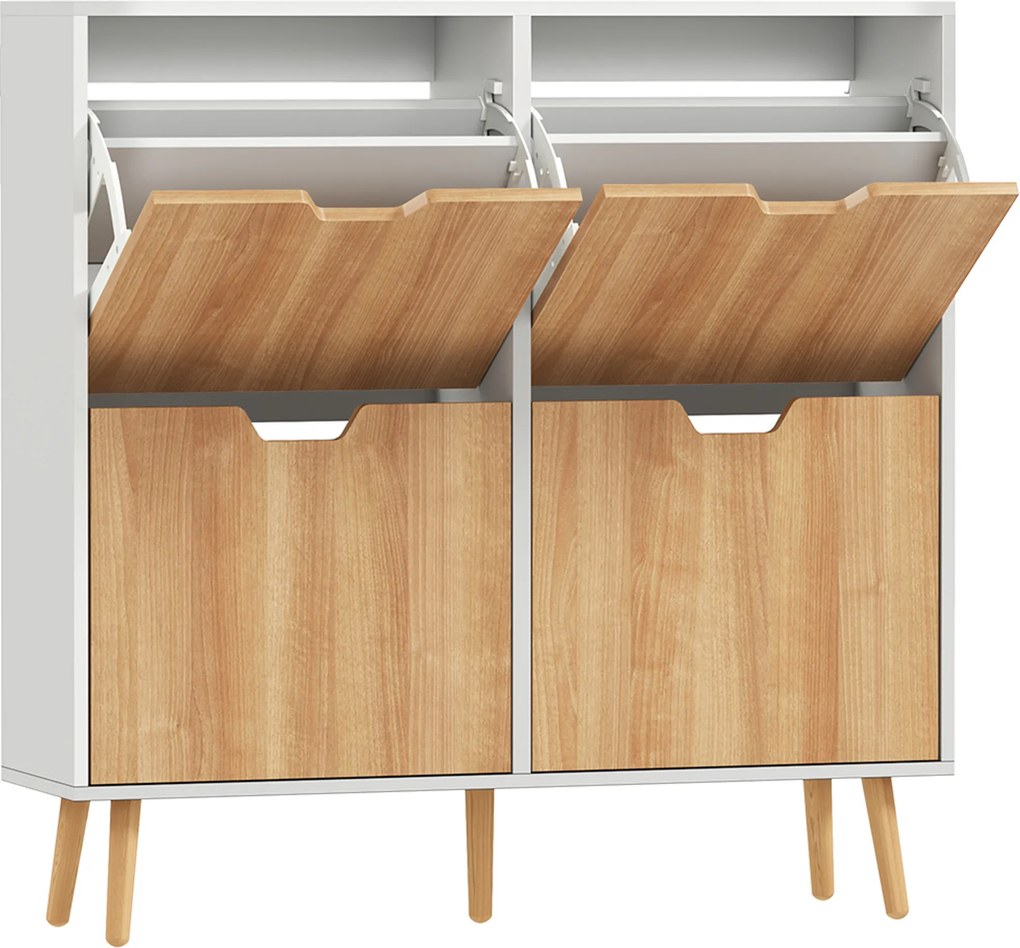Sapateira para 16 Pares de Sapatos com 4 Gavetas e Prateleiras Ajustáveis 95x26x95 cm Branco e Madeira