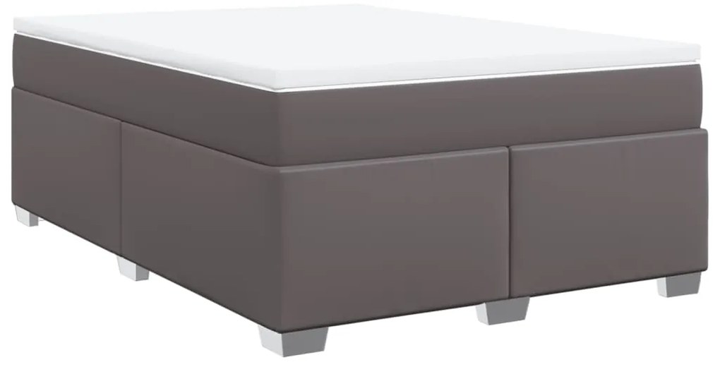 Cama com molas/colchão 140x200 cm couro artificial cinzento