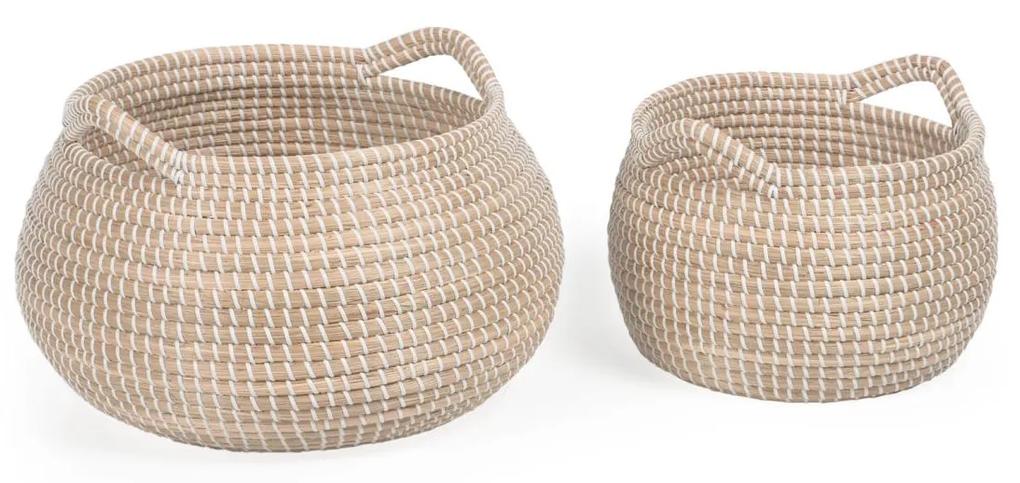 Kave Home - Set Elis de 2 cestos de fibras naturais com acabamento natural e branco