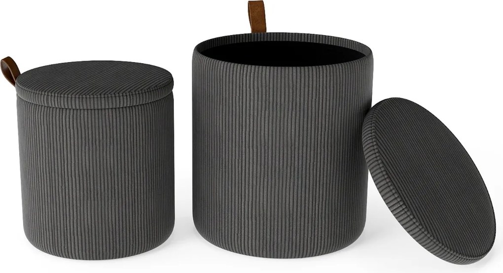 Conjunto de 2 pufes redondos com arrumação, bancos toucador estofados com tampos removíveis e assentos acolchoados, apoio para os pés multiusos Cinzen