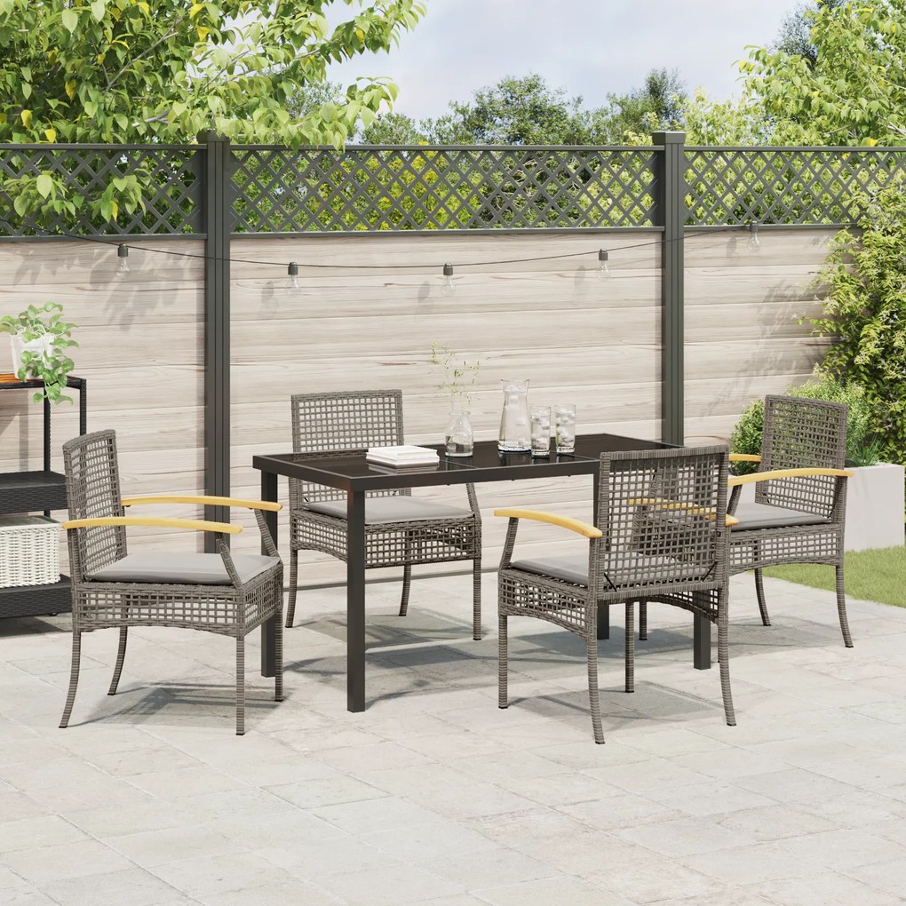 Conjunto de Jantar de Jardim 5 Peças com Almofadas Cinza Vime PE