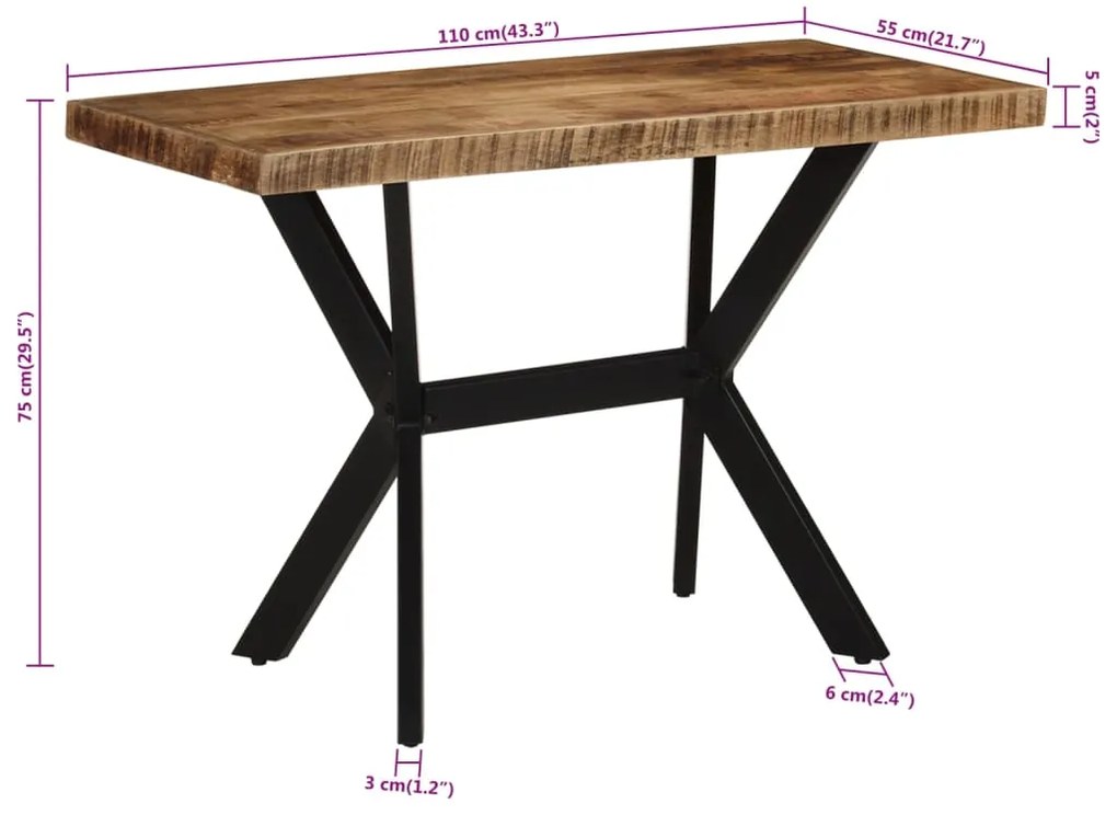 Mesa de jantar 110x55x75 cm madeira de mangueira maciça