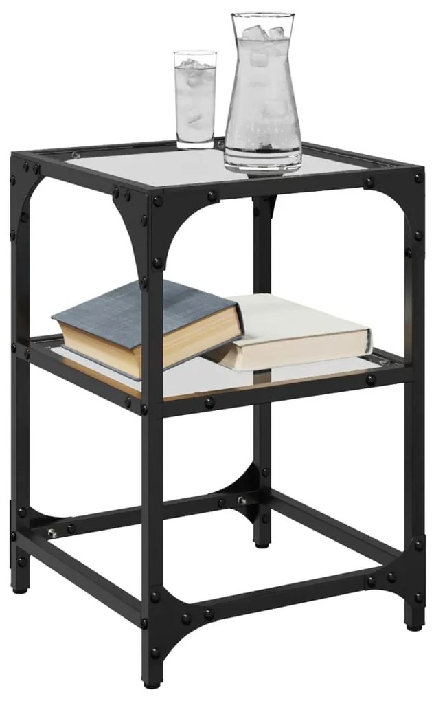 Mesa de centro c/ tampo em vidro transparente 30x30x45 cm aço