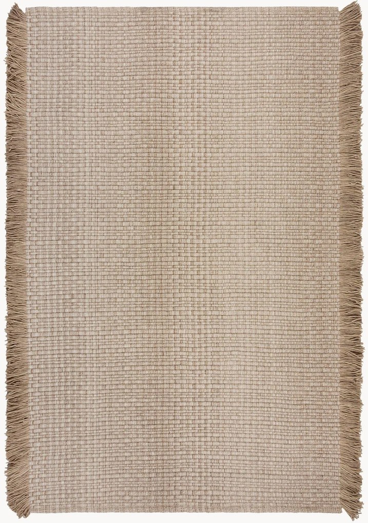 Tapete de lã artesanal de tecelagem plana Rene Fringed Ribbed