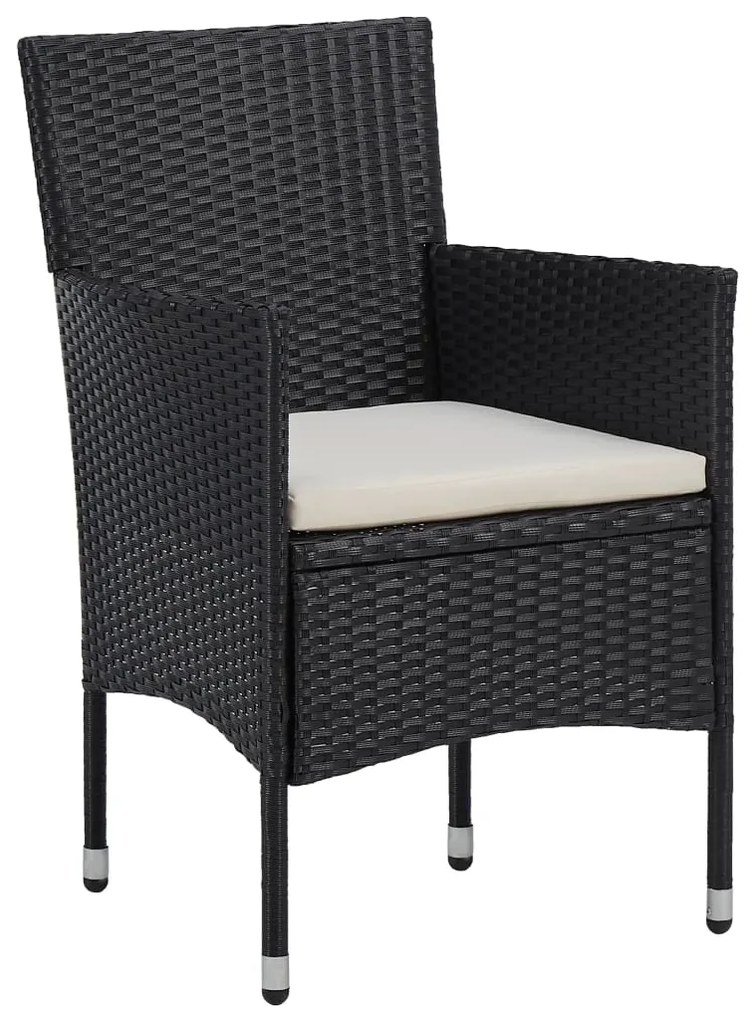 3 pcs conjunto de jantar para jardim vime PE e vidro preto