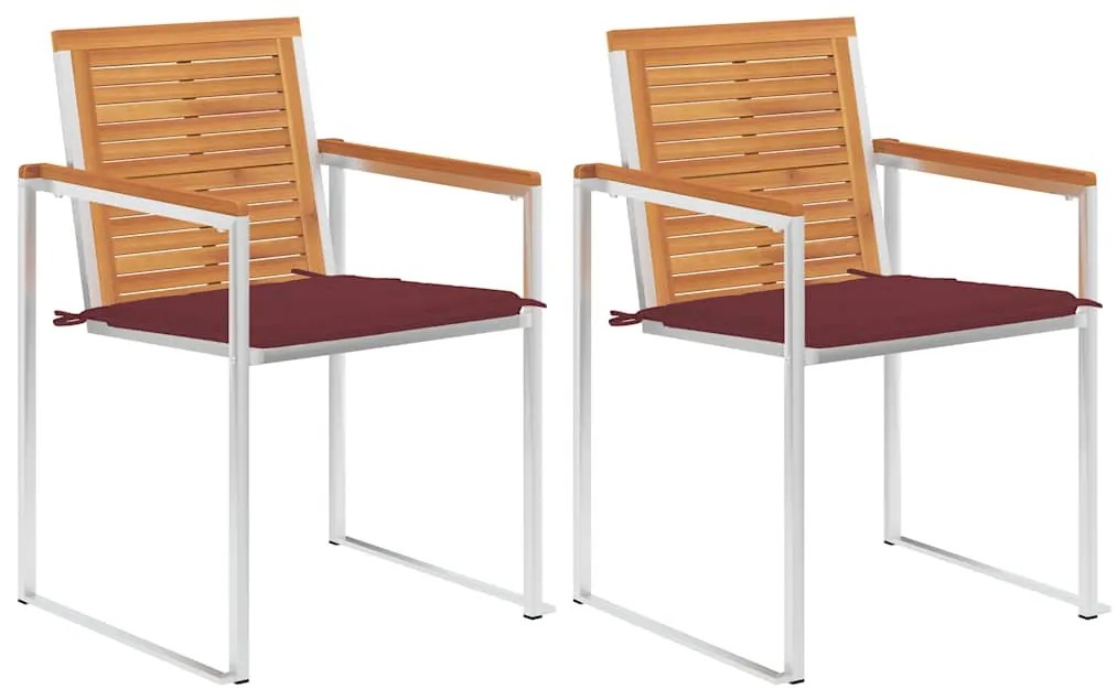 vidaXL Cadeiras de jardim com almofadões 2 pcs acácia maciça e aço